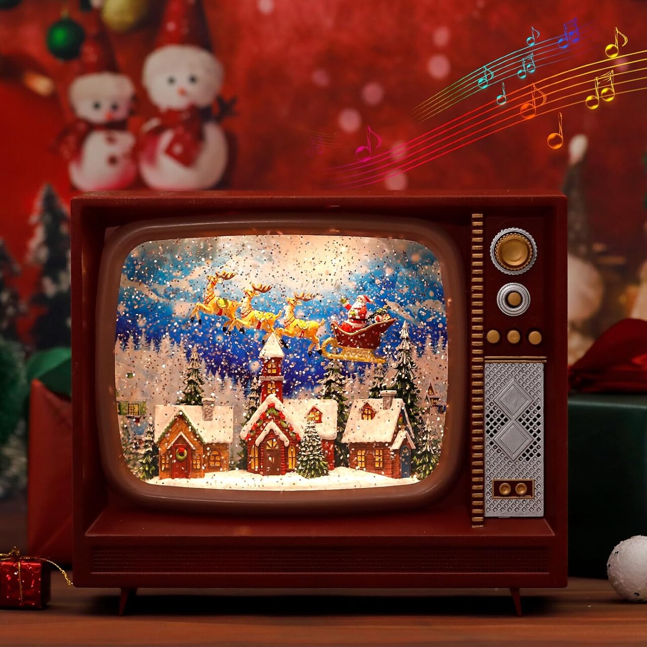 Christmas Snow Globes, Christmas Decorations Retro Style TV Lantern, Musical Snow Globes with Timer, Television Lighted Snow Globe for Thanksgiving Party Table Home Indoor Decor(Deer, Church)